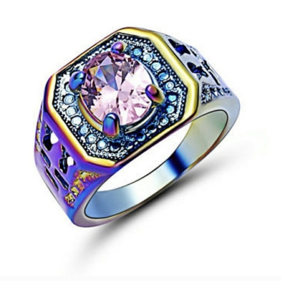 *Sale* New Pink Sapphire Rainbow Hematite Unisex Ring. - Picture 1 of 4